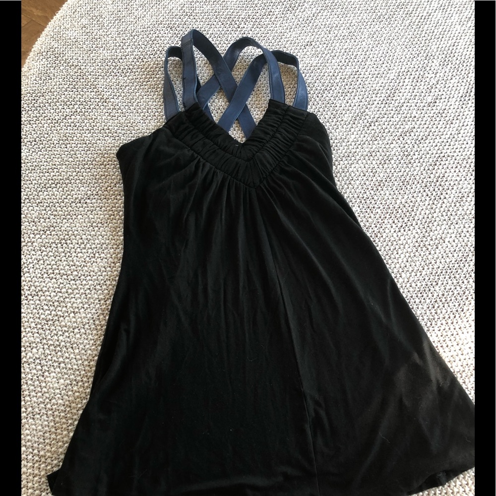 Akiko black tank with blue leather straps s